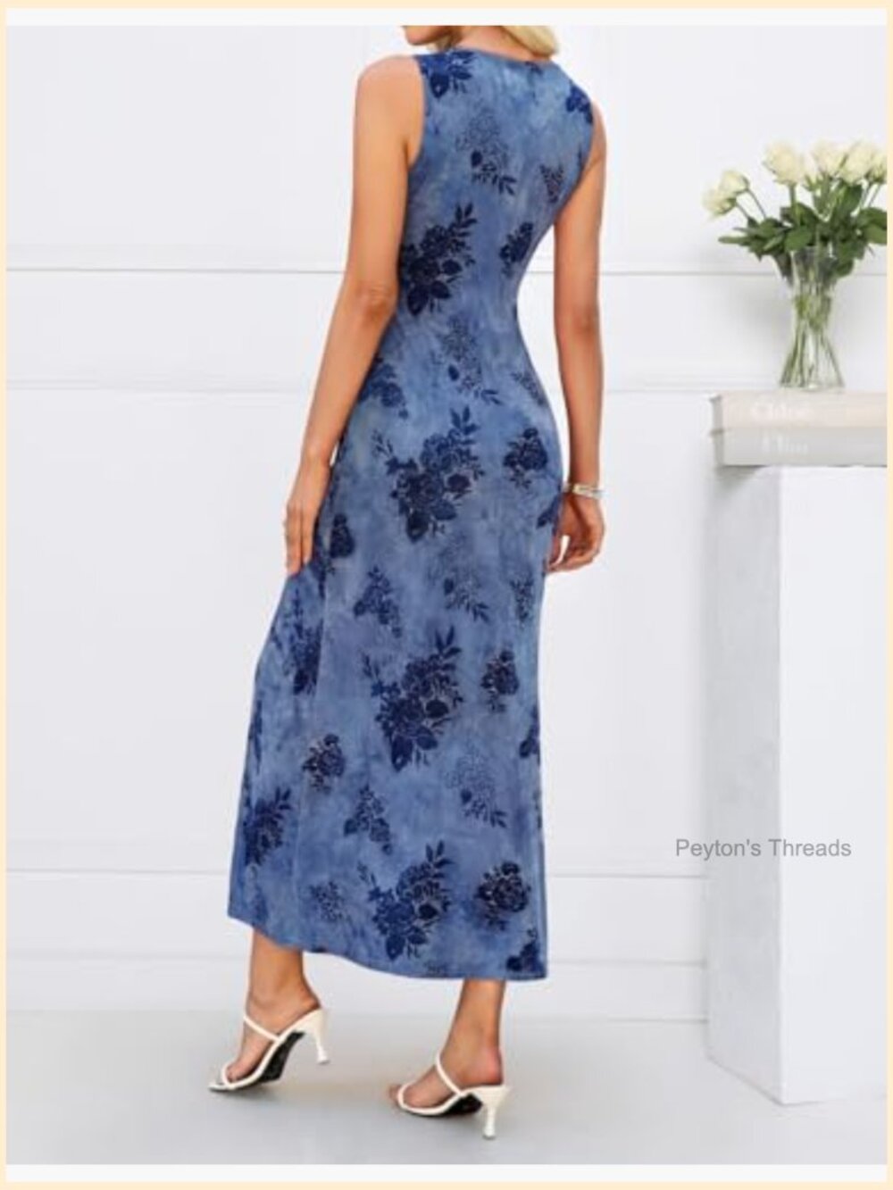 Sleeveless Floral Bodycon Maxi Dress V-Neck Wedding Guest Cocktail - Picture 3 of 7